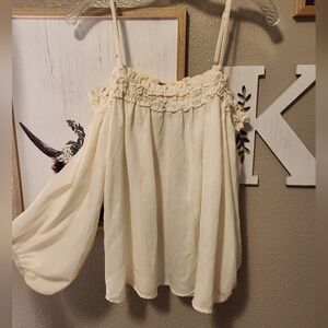 Off the shoulder cream white flowy summer shirt